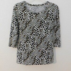 Madison Women's Size Small Leopard Animal Print 3/4 Sleeve Stretch Top